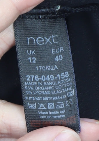 Next Women Black 3/4 Sleeve Tunic Blouse Size 12 Cotton Blend