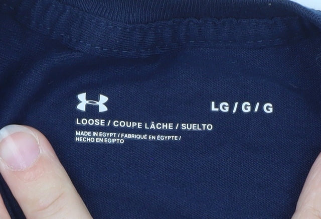 Under Armour Men's Navy Blue Loose Fit Crew Neck Logo T-Shirt Size L