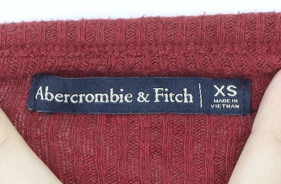 Abercrombie & Fitch Women Red XS Long Sleeve Ribbed Cotton Top
