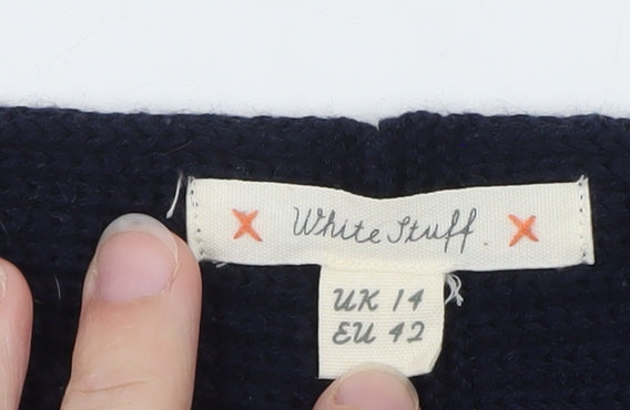 White Stuff Women Blue Cotton Knit Jumper UK 14 Relaxed Fit