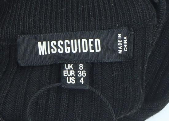 Missguided Women’s Black Ribbed Roll Neck Bodysuit Size 8 Long Sleeve
