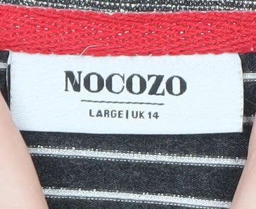 Nocozo Womens Black Striped Sequin Bird Long Sleeve T-Shirt UK 14