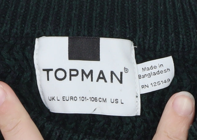 Topman Men's Green Chunky Knit Crew Neck Jumper Size L