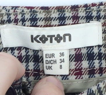 Koton Women's Multicoloured Check Straight Trousers Size 8