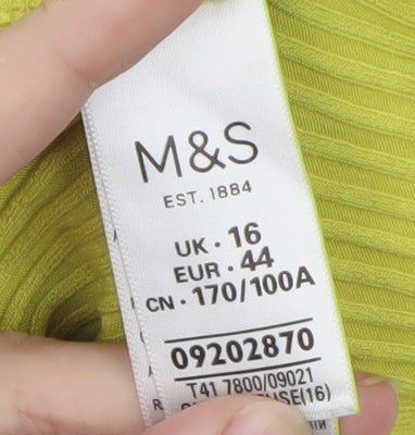 Marks and Spencer Women Yellow Mock Neck Ribbed T-Shirt Size 16