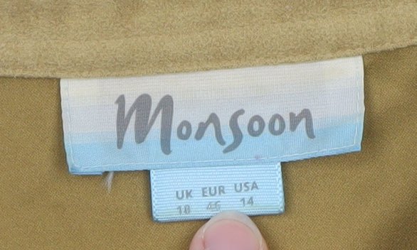 Monsoon Women Beige Suede Button-Up Long Sleeve Shirt Size 18