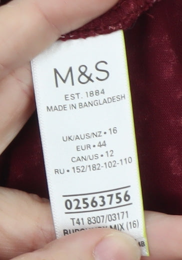 Marks and Spencer Womens Red Floral Roll Neck Long Sleeve Jersey Top Size 16