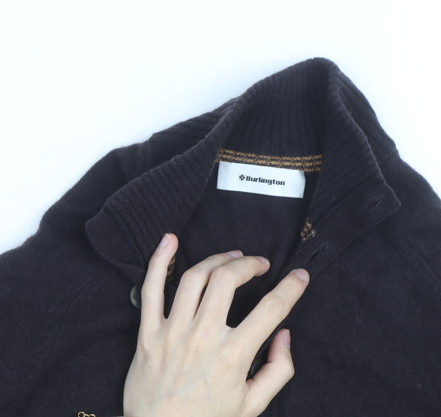 Burlington Men's Black Wool Cashmere Cardigan S High Neck