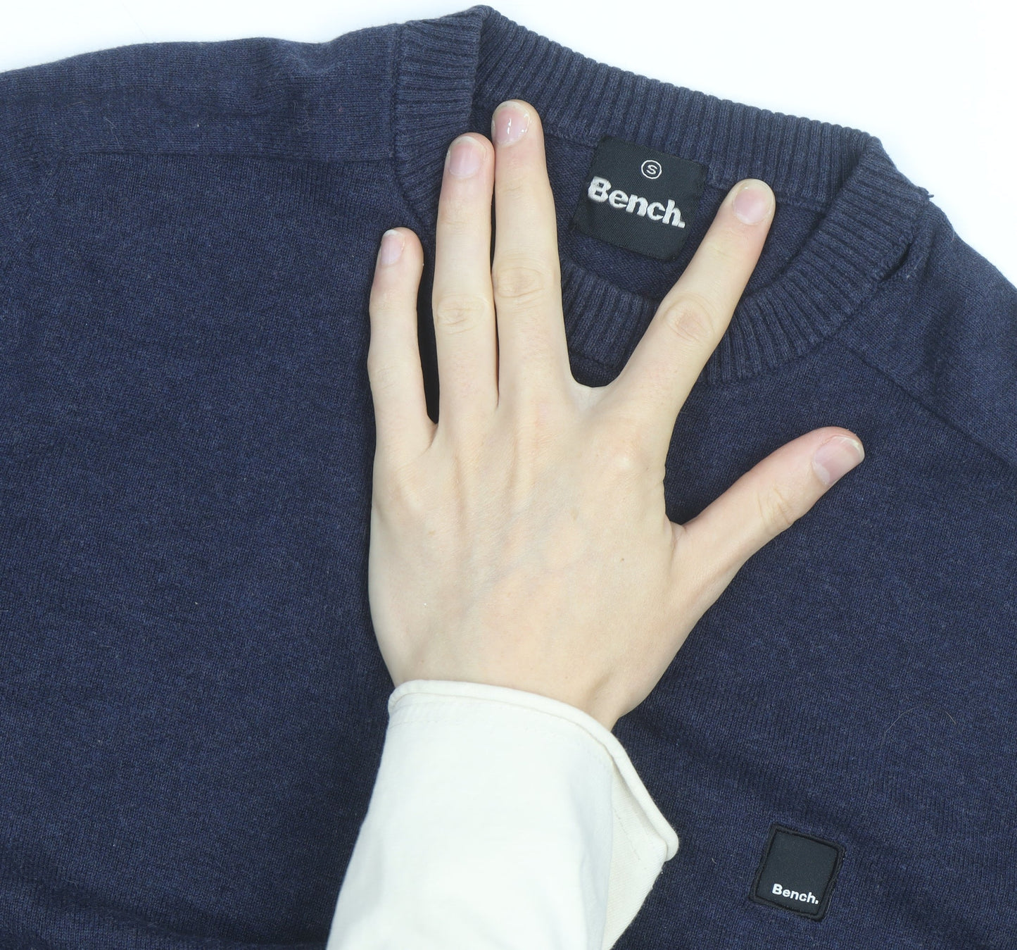 Bench Men's Blue Cotton Blend Crew Neck Jumper Size S