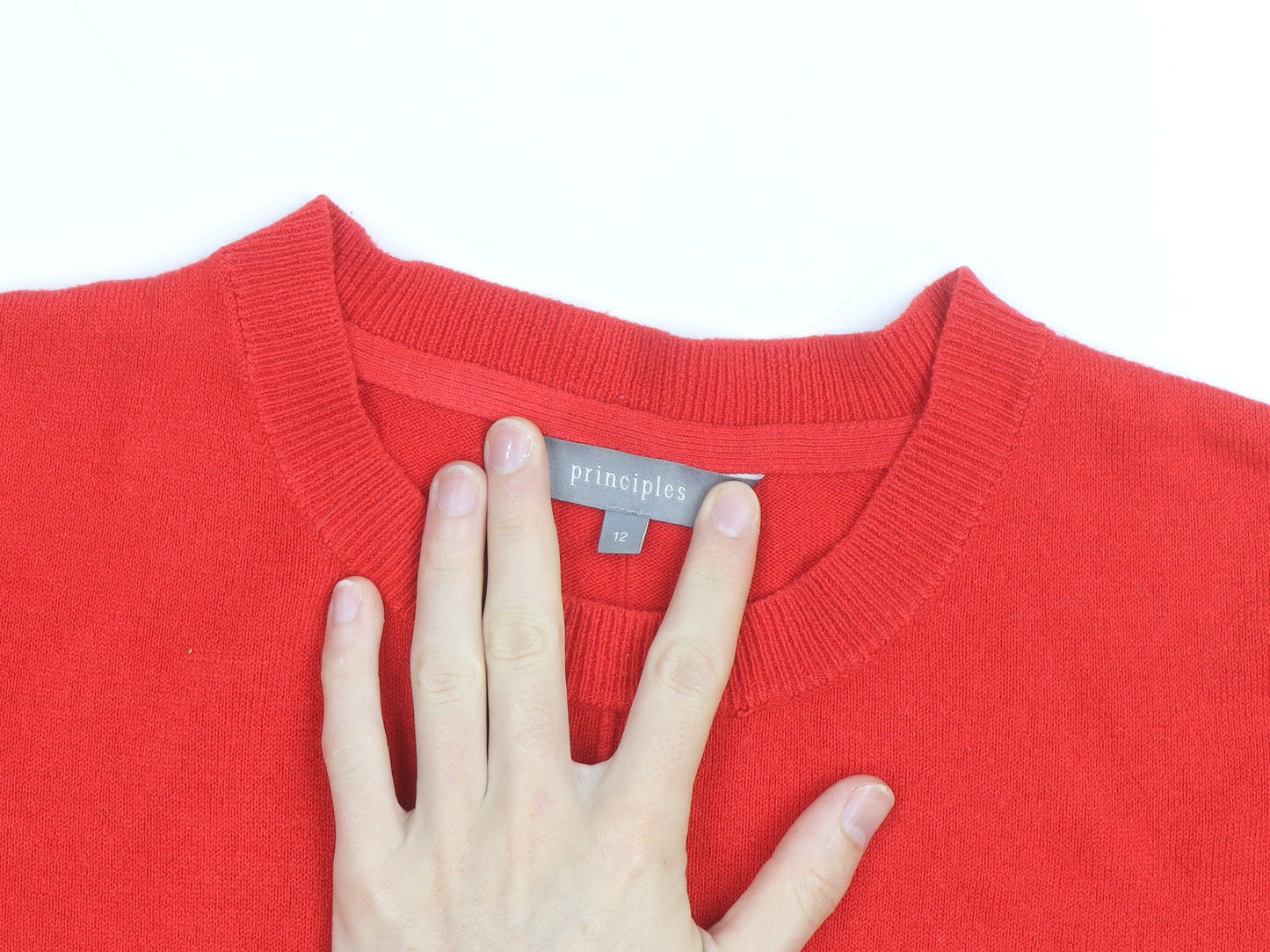 Principles Women's Red Crew Neck Long Sleeve Cotton Jumper Size 12