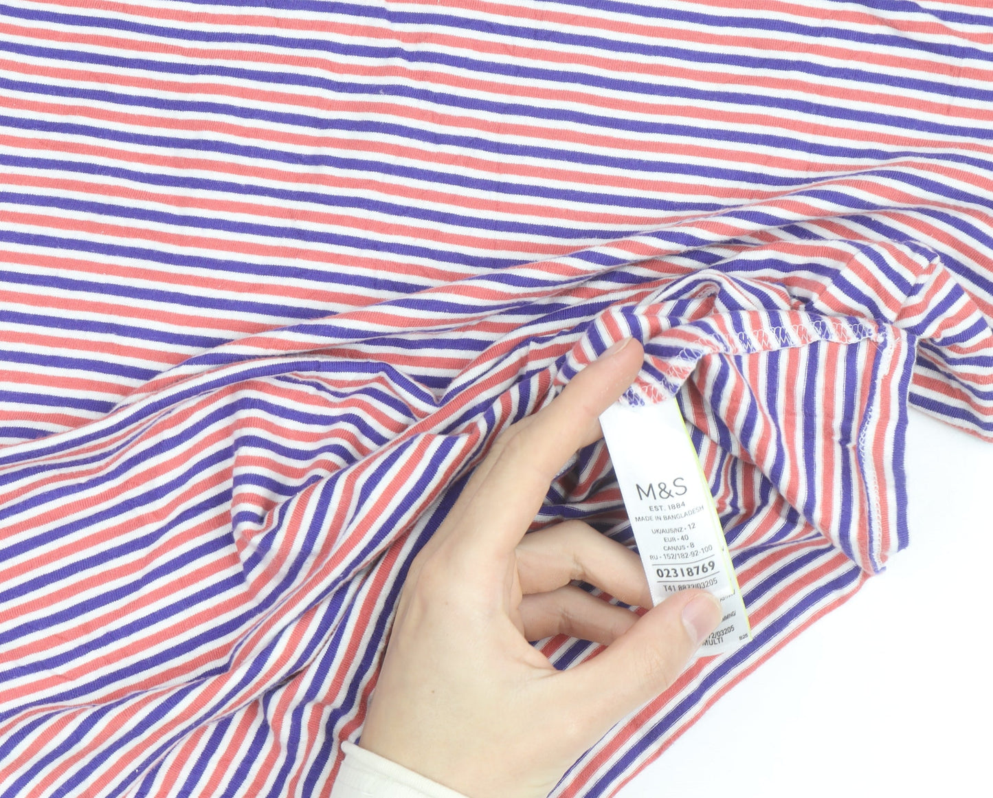 Marks and Spencer Women Multicoloured Striped Boat Neck 3/4 Sleeve T-Shirt Size 12