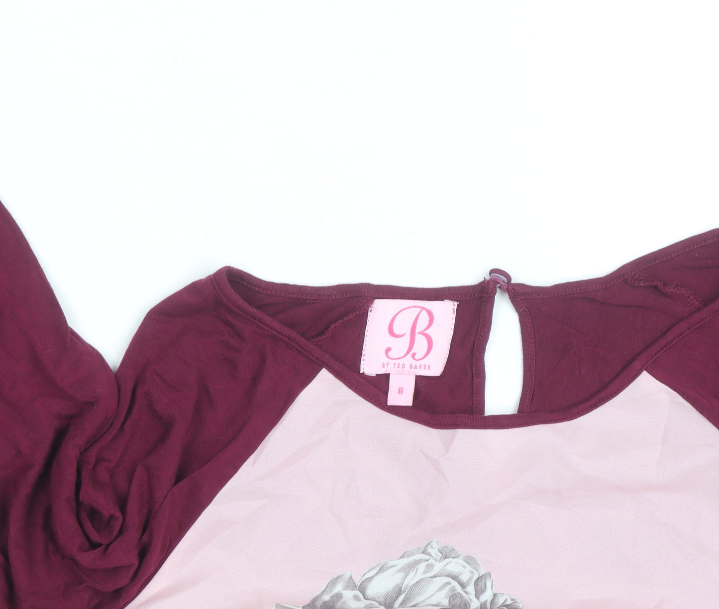 Ted Baker Women’s Pink Floral Long Sleeve Jersey Top Size 8