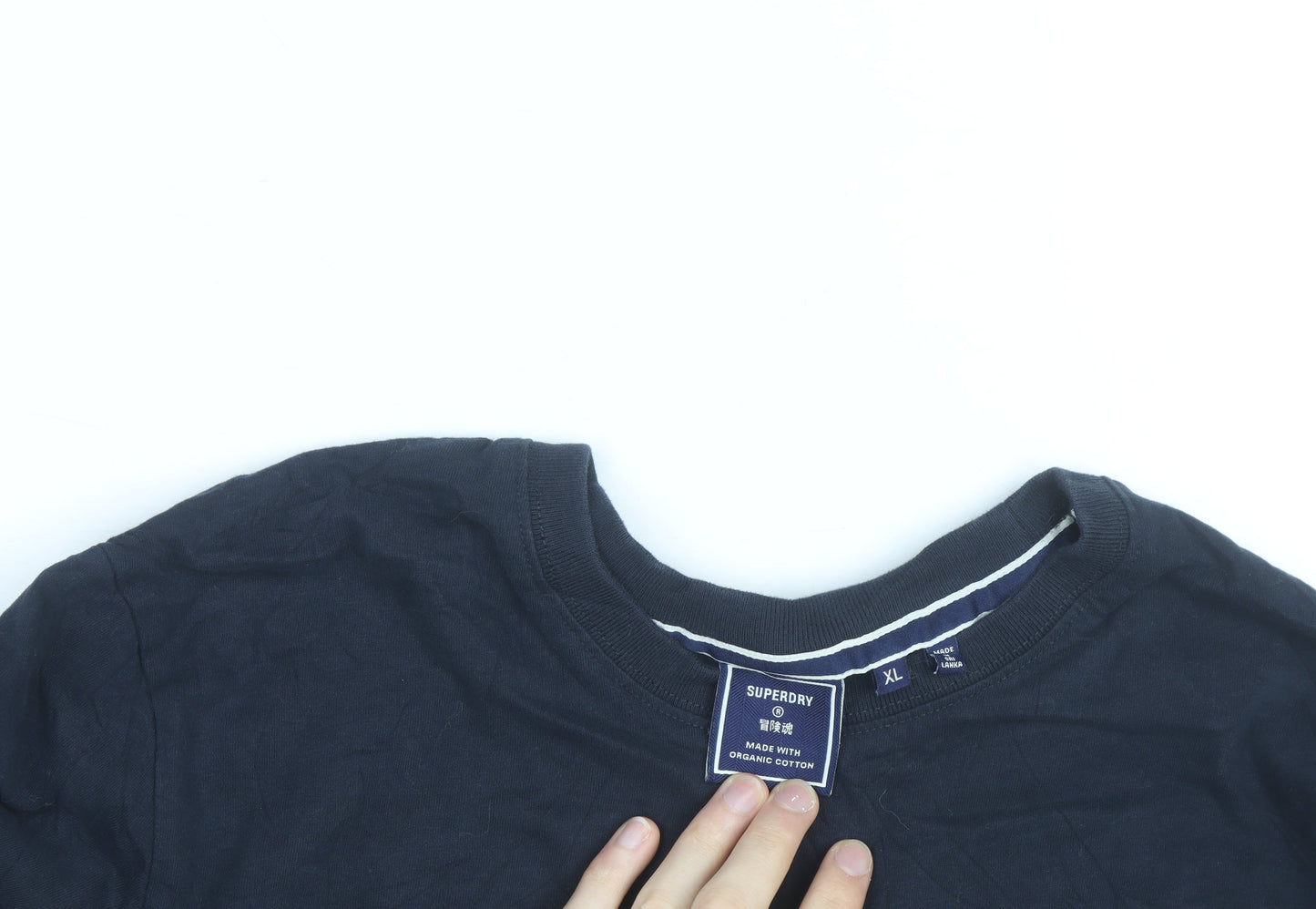 Superdry Men's Navy Blue Long Sleeve Organic Cotton Crew Neck Top XL