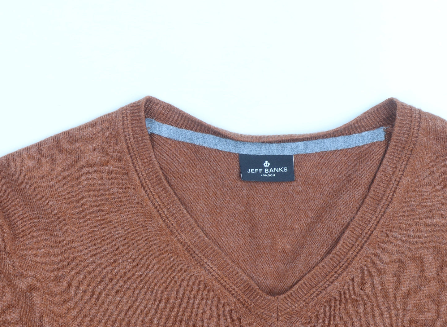 Jeff Banks Men's Brown Acrylic V-Neck Jumper XL Regular Fit