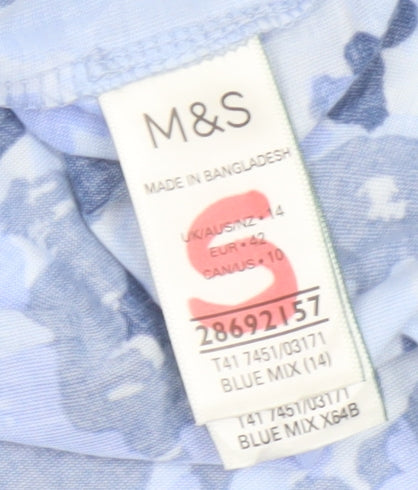 Marks and Spencer Womens Blue Floral T-Shirt Size 14 Polyester Short Sleeve