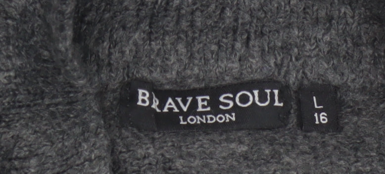 Brave Soul Women's Grey Roll Neck Knit Jumper Size 16
