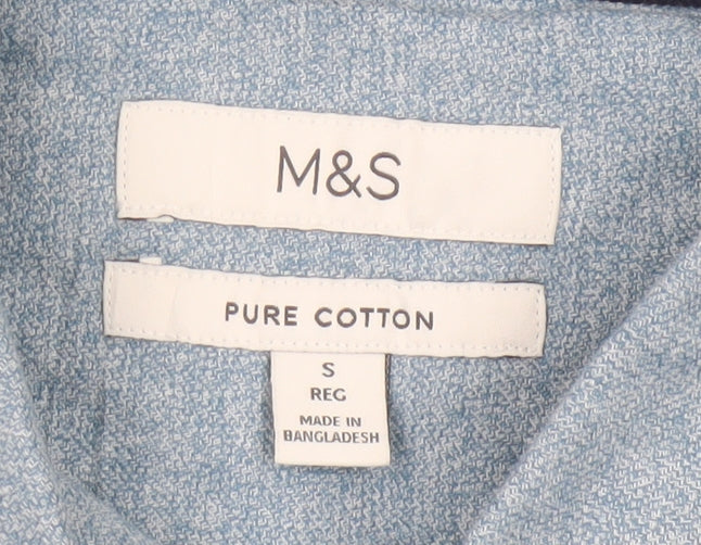 Marks and Spencer Men's Blue Regular Fit Cotton Button-Up Shirt S