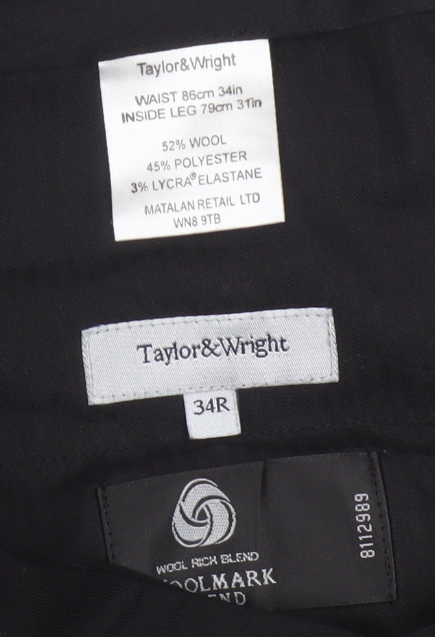 Taylor & Wright Men's Black Wool Blend Dress Trousers 34R
