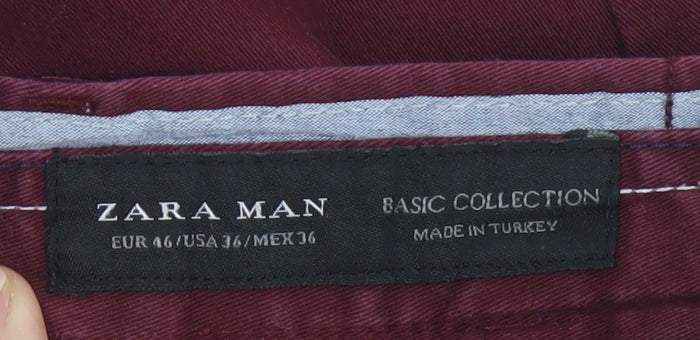 Zara Man Red Chino Trousers Men's Size L 36W Straight Fit