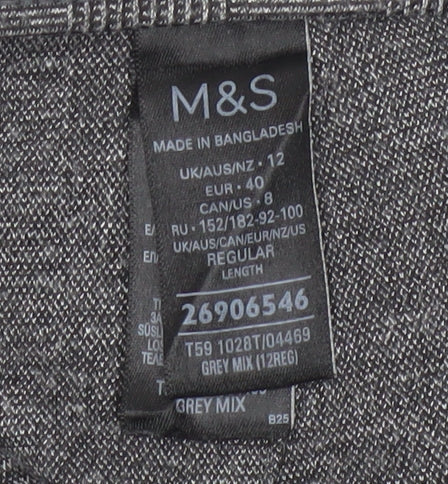 Marks and Spencer Women's Grey Check Slim Fit Stretch Trousers Size 12