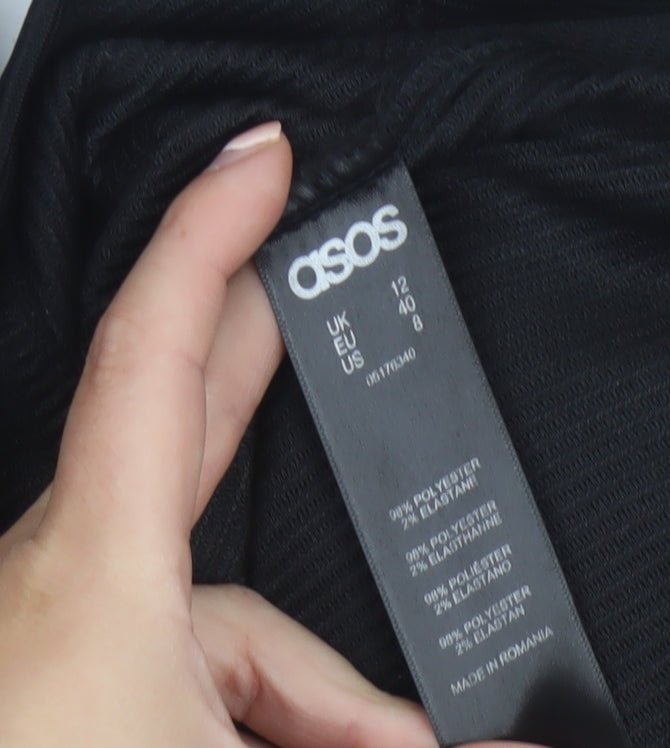 ASOS Women’s Black Midi Bodycon Dress Size 12 Zip Back Stretch