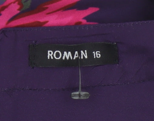 Roman Women Purple Floral Sleeveless Shift Dress Size 16