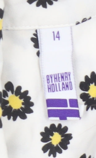 By Henry Holland Women White Floral Sleeveless Collared Blouse Size 14