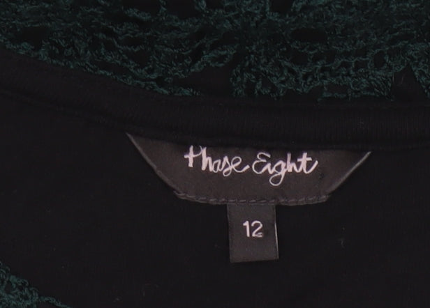 Phase Eight Women Green Crochet Shift Dress Size 12 Knee Length