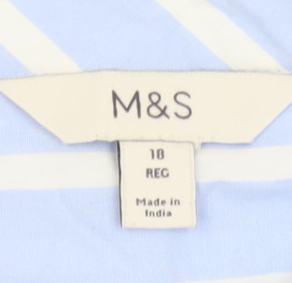 Marks and Spencer Women Blue Striped Button-Up Long Sleeve Shirt Size 18