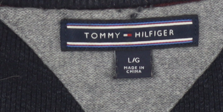 Tommy Hilfiger Men's Blue Colourblock Cotton Wool Pullover Jumper L