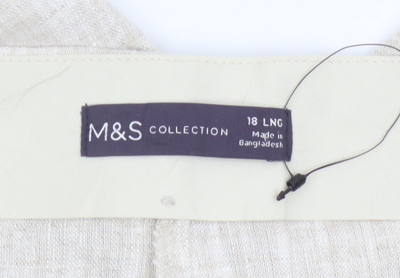 Marks and Spencer Womens Beige Linen Blend Trousers Size 18 Tall