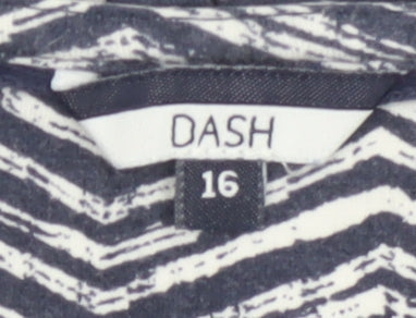 DASH Women's Blue Chevron Shift Dress Size 16 Short Sleeve Knee Length