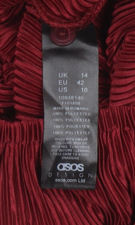 ASOS Design Women’s Red Pleated Wide-Leg Velvet Jumpsuit Size 14