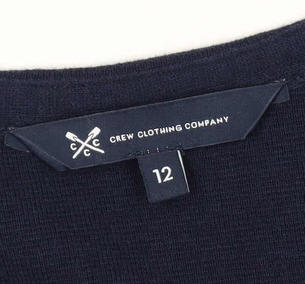 Crew Clothing Women's Blue Knit Shift Dress Size 12 V-Neck 3/4 Sleeve