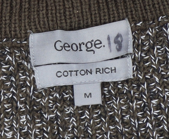George Men's Brown Cotton Blend High Neck 1/4 Zip Jumper Size M