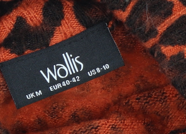 Wallis Women’s Orange Leopard Print Mock Neck Knit Jumper Size M