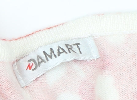 Damart Women's Red Floral 3/4 Sleeve Viscose Knit T-Shirt Size 14/16