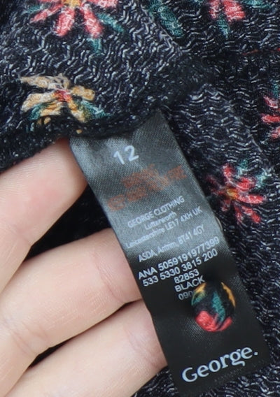 George Women’s Black Floral A-Line Short Puff Sleeve Dress Size 12