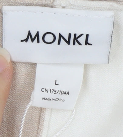 Monki Women Beige Colourblock V-Neck Button Cardigan L
