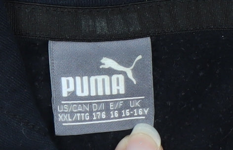 Puma Boys Black Pullover Hoodie 16 Years Cotton Blend Lined Logo Sportswear