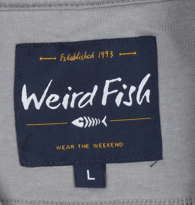 Weird Fish Mens Grey 1/4 Zip Fleece Sweatshirt L Outdoor Pullover