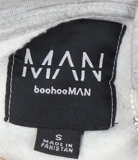 boohooMAN Men's Grey Full Zip Hoodie Size S Regular Fit