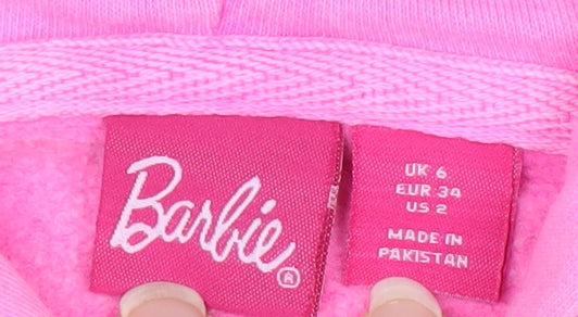 Barbie Women's Pink Full Zip Hoodie UK 6 Cotton Casual Sweatshirt