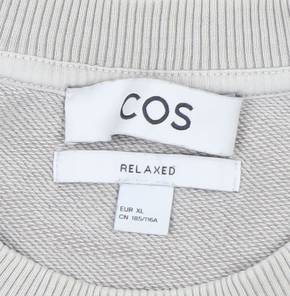 COS Men's Beige Relaxed Fit Crew Neck Cotton Sweatshirt XL