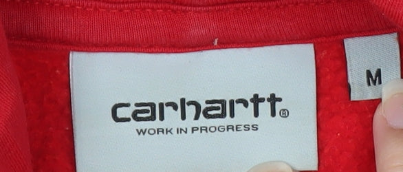 Carhartt Men Red Pullover Hoodie M Hooded Fleece Sweatshirt