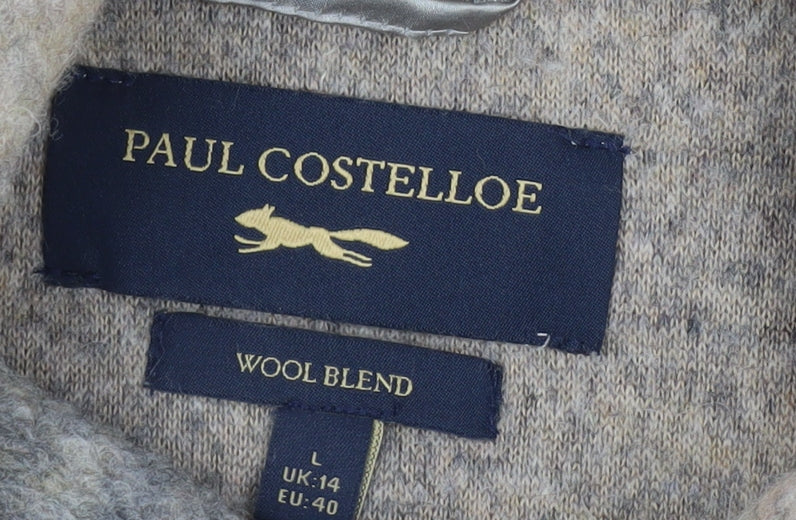 Paul Costelloe Women’s Beige Wool Blend Collared Cardigan Size 14