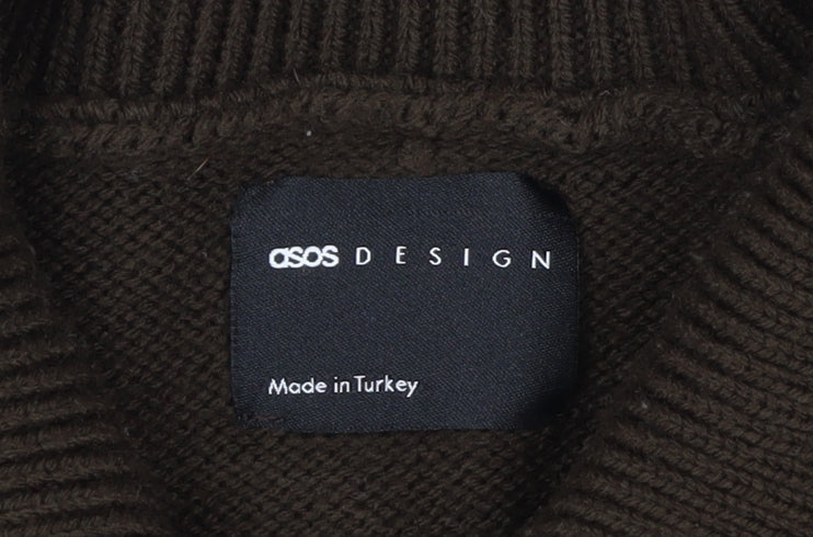 ASOS Design Women Brown Acrylic Henley Jumper Size L 16-18