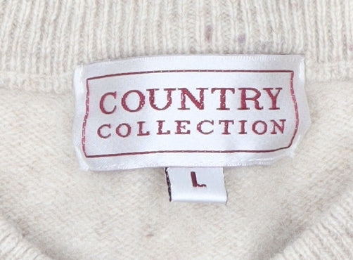 Country Collection Women's Beige Wool Cardigan L Cable Knit