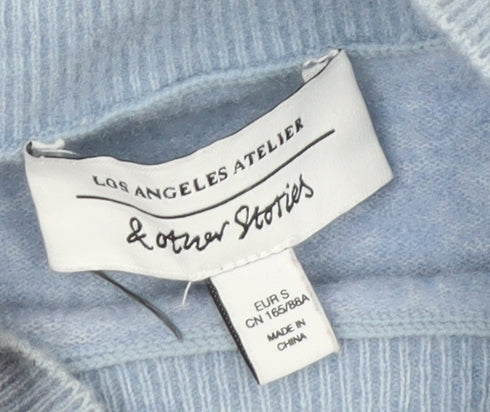& Other Stories Women Blue Wool Blend Mock Neck Twist Knit Jumper Size 10