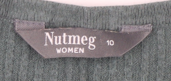Nutmeg Women Green V-Neck Long Sleeve Pullover Jumper Size 10